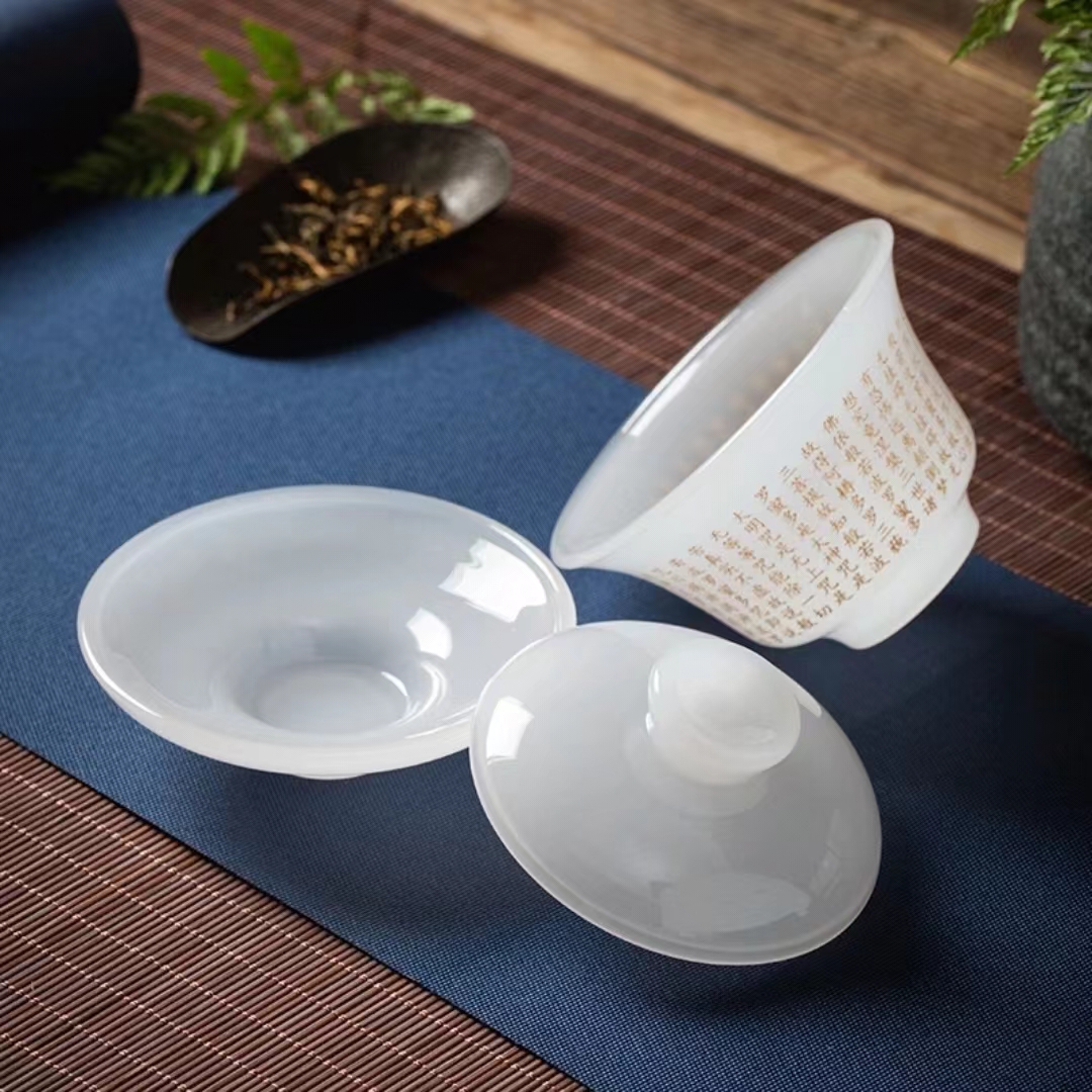 【汀和大福】琉璃心經玉瓷蓋碗 【汀和大福】琉璃心經玉瓷蓋碗