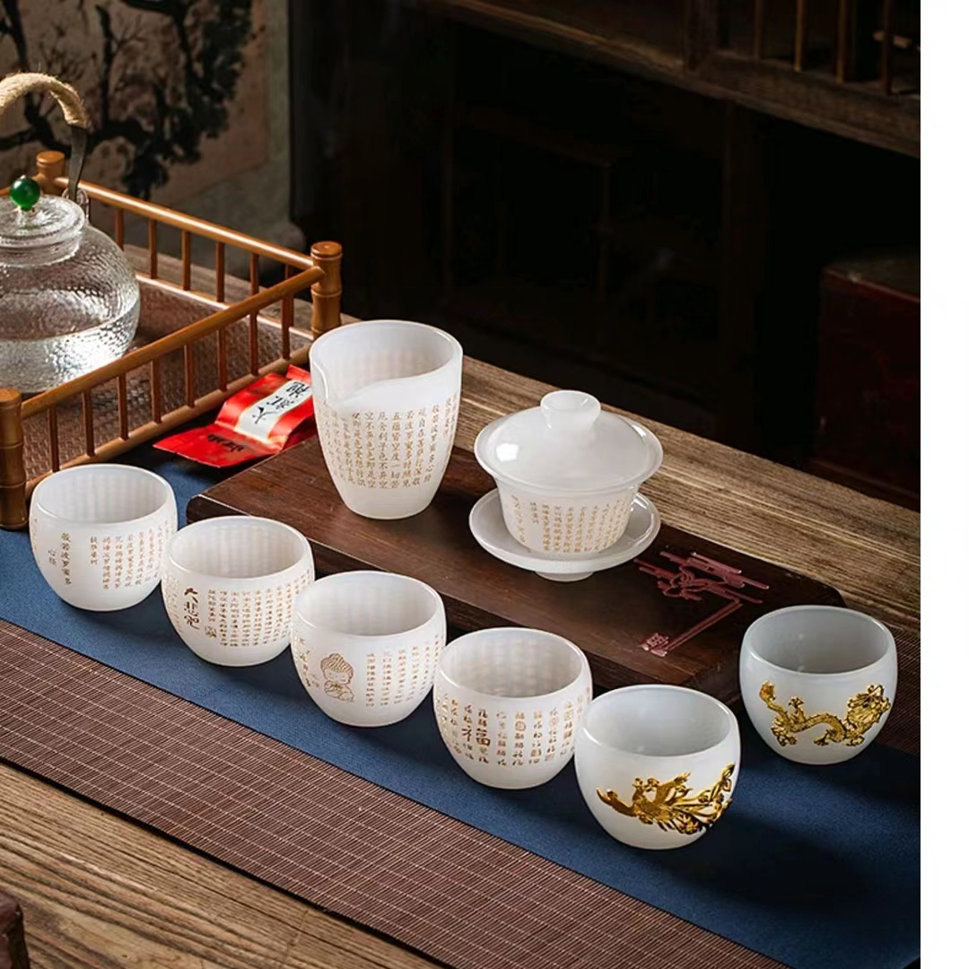 【汀和大福】琉璃心經玉瓷蓋碗 【汀和大福】琉璃心經玉瓷蓋碗