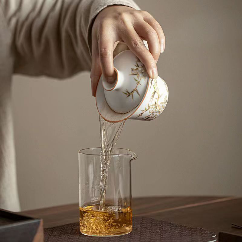 【汀和大福】白玉汝窯竹報平安三才蓋碗 【汀和大福】白玉汝窯竹報平安三才蓋碗