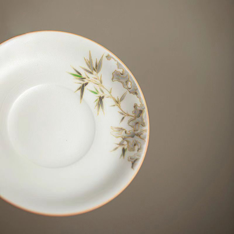 【汀和大福】白玉汝窯竹報平安三才蓋碗 【汀和大福】白玉汝窯竹報平安三才蓋碗