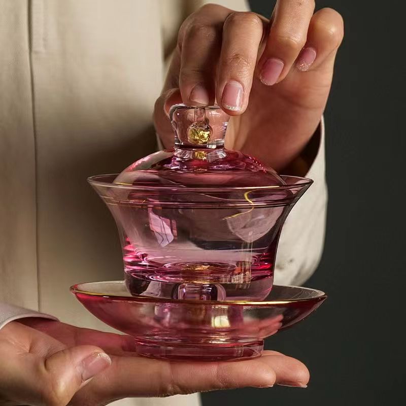 【汀和大福】瓘玉金箔高檔玻璃三才蓋碗 【汀和大福】瓘玉金箔高檔玻璃三才蓋碗