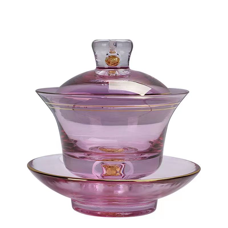 【汀和大福】瓘玉金箔高檔玻璃三才蓋碗 【汀和大福】瓘玉金箔高檔玻璃三才蓋碗