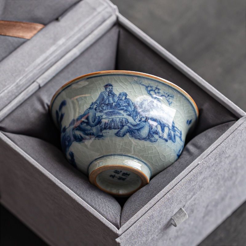 【汀和大福】世界瓷都景德鎮老陶泥手工冰裂青花主人杯