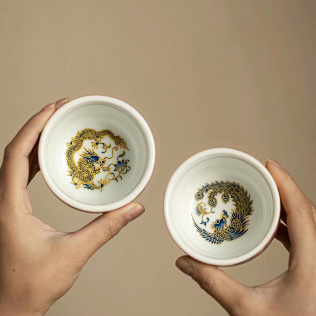 【汀和大福】掐絲琺瑯彩龍鳳呈祥夫妻對杯 【汀和大福】掐絲琺瑯彩龍鳳呈祥夫妻對杯