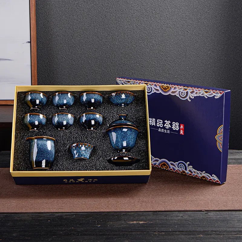 【汀和大福】窯變古龍拉絲天目釉建盞1壺1茶海6茶杯茶具套裝