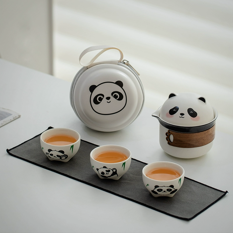 【汀和大福】熊貓旅行茶具便攜式一壺三杯