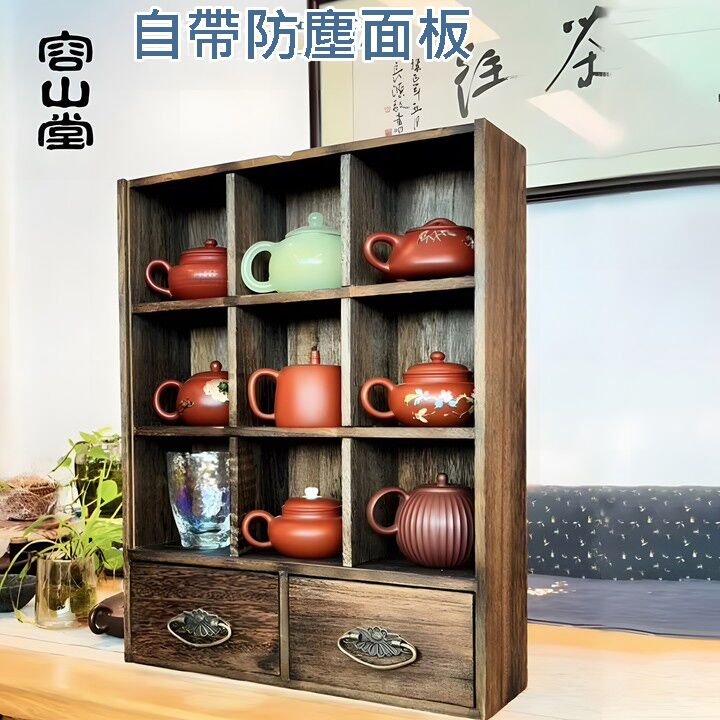 【汀和大福】「純手工匠製」桐木製作 防潮抗菌 復古多格博古架 16格大容量輕鬆容納茶具 今日下訂送防塵面板 【汀和大福】「純手工匠製」桐木製作 防潮抗菌 復古多格博古架 16格大容量輕鬆容納茶具 今日下訂送防塵面板