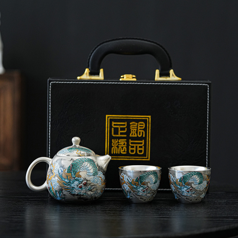 【汀和大福】銀上作畫青龍鎏銀龍蛋壺純手工茶具 【汀和大福】銀上作畫青龍鎏銀龍蛋壺純手工茶具
